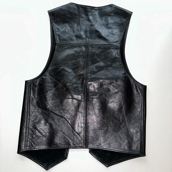 Leather Forever Unisex Small Black Leather Vest Riding Motorcycle Open Front VTG - Picture 2 of 4